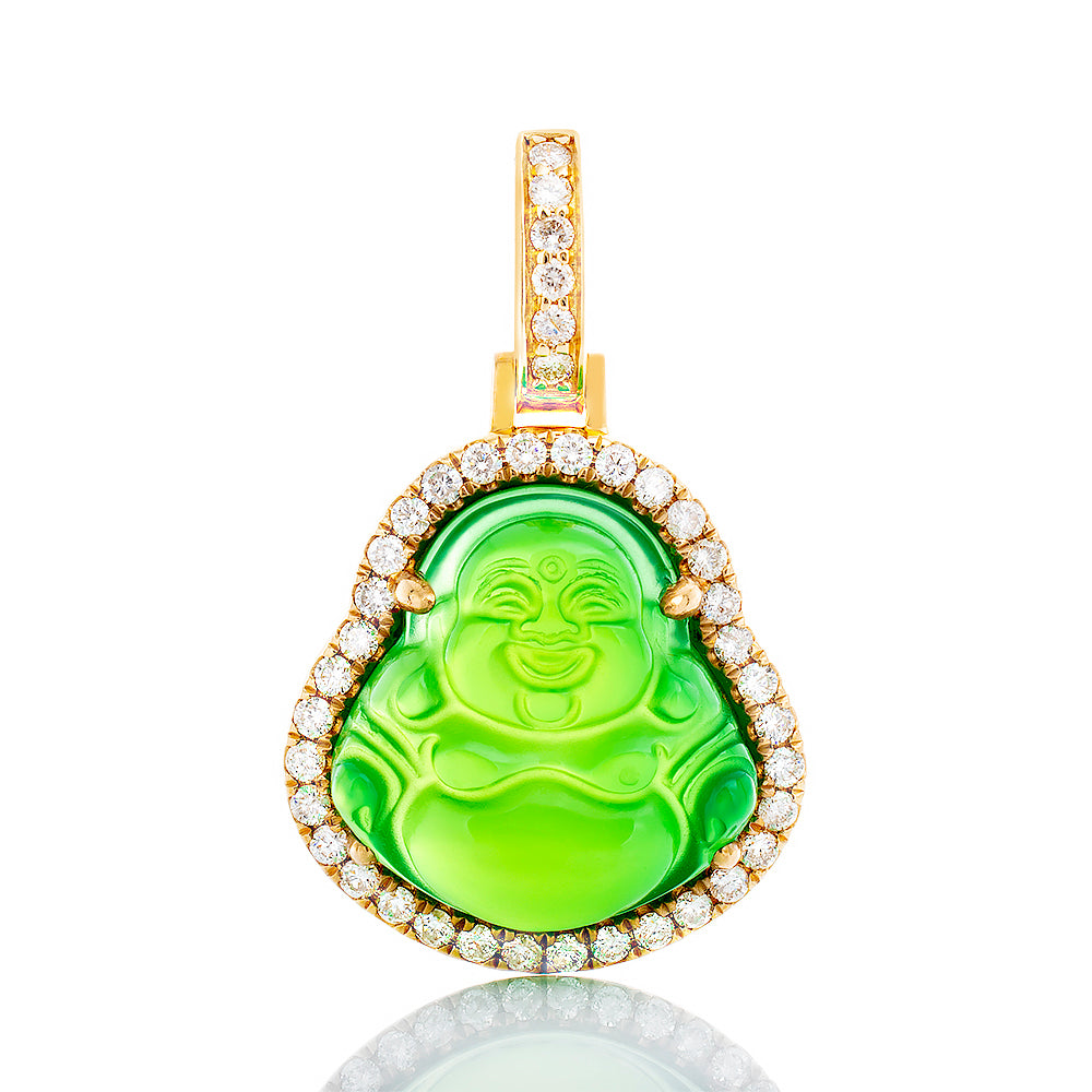 0.60ctw Green Jade Buddha Diamond Frame & Bail