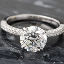Load image into Gallery viewer, 2.57ctw Round Solitaire with Hidden Halo Three Sided Pave Shoulders Ring
