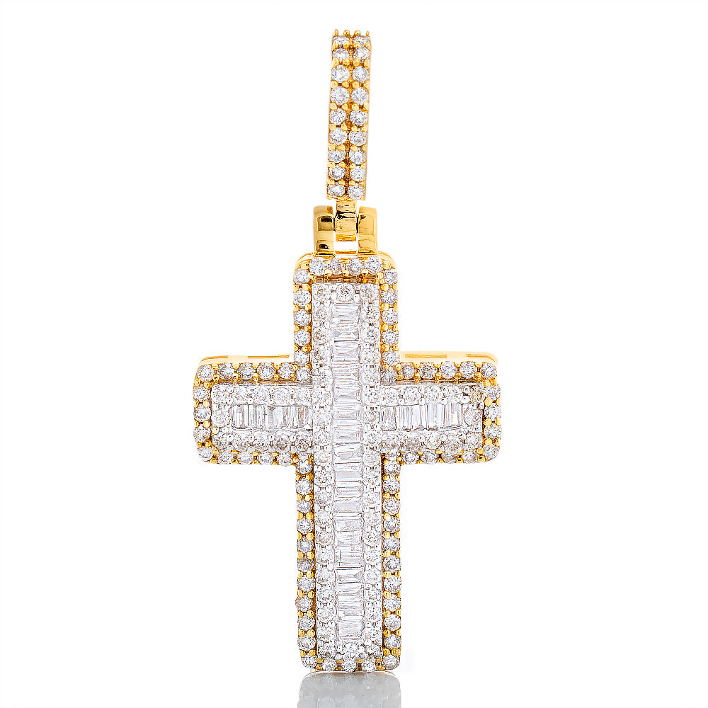 0.85ctw Small Cross Raised Round and Baguette Center Pendant