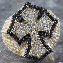 Load image into Gallery viewer, Cross with White and Black CZ Large Ring
