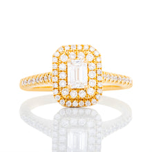 Load image into Gallery viewer, 0.65ctw Emerald Cut Center with Double Pave Rectangle Halo
