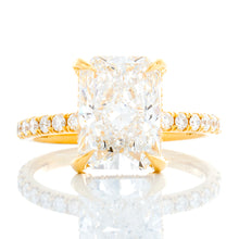 Load image into Gallery viewer, 5.71ctw Radiant Cut Lab Diamond Solitaire with Hidden Diamond Pave Halo &amp; Shoulders
