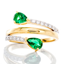 Load image into Gallery viewer, 0.25ctw Diamond Pave and Two Pear Cut Emerald Cross Over Band
