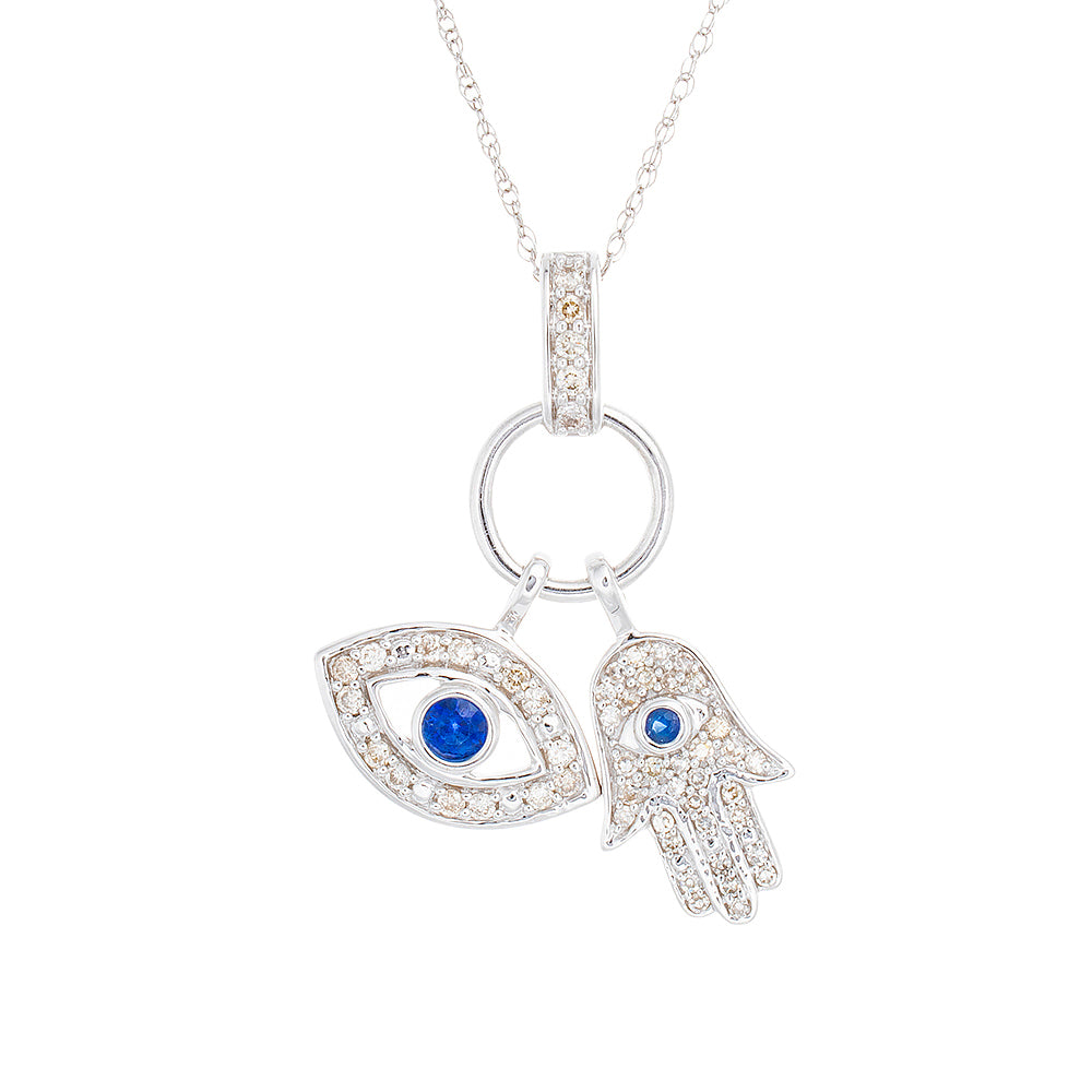 0.26ctw Evil Eye and Hamza Double Charm with Chain
