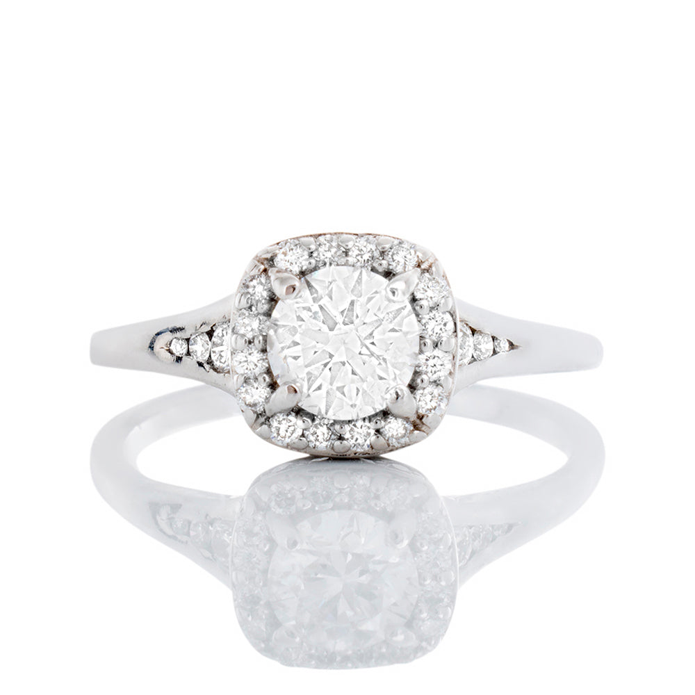 0.85ctw Diamond Solitaire with Cushion Shaped Halo Ring