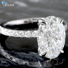 Load image into Gallery viewer, 4.06ctw Oval Solitaire with Hidden Halo and Pave Shoulders Ring
