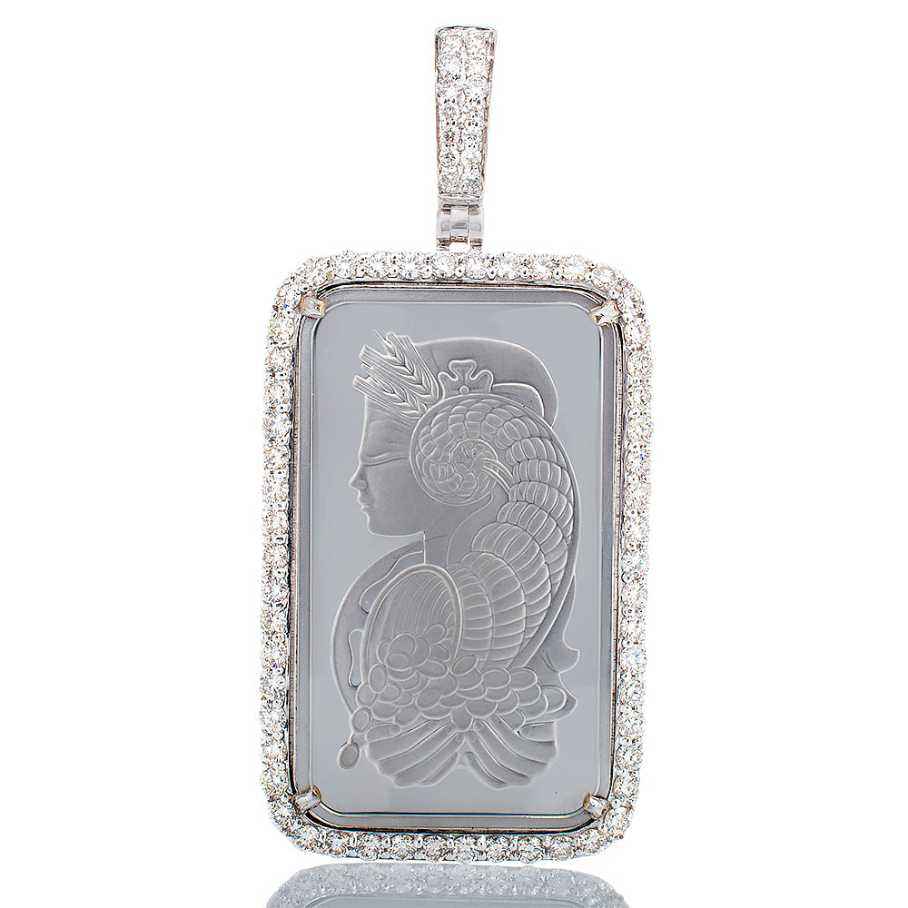 1OZ Platinum Pamp Suisse Bar with 2.85ctw Diamond Frame and Bail
