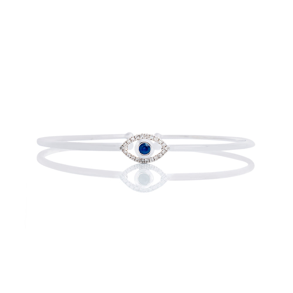 0.30ctw Diamond Evil Eye with Blue Sapphire Bezel Bangle