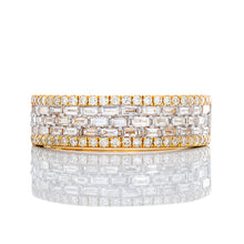 Load image into Gallery viewer, 0.75ctw Three Row Horizontal Baguette Center with Round Diamond Sides Band
