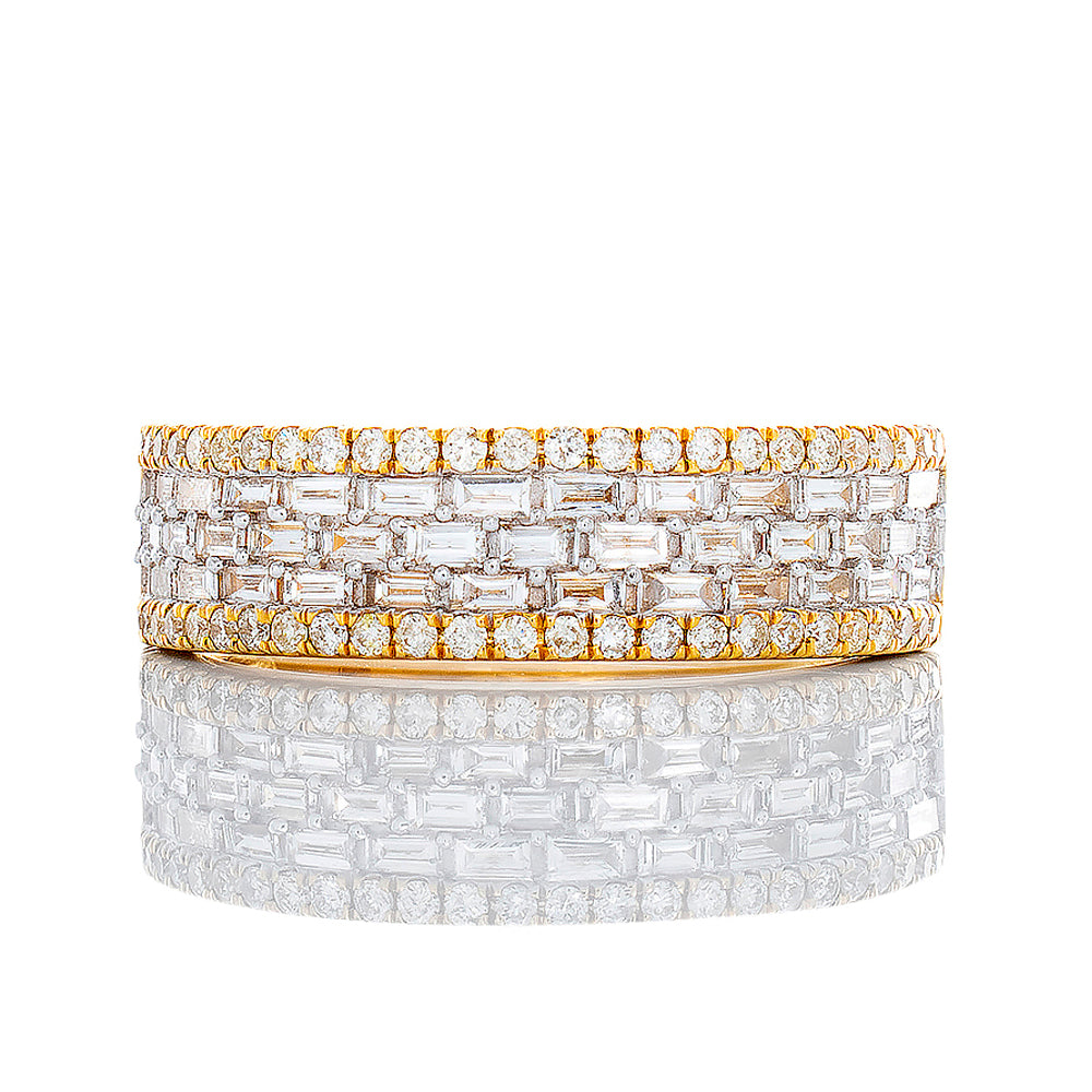 0.75ctw Three Row Horizontal Baguette Center with Round Diamond Sides Band