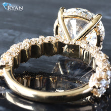 Load image into Gallery viewer, 7.39ctw Round Solitaire with Hidden Halo and Round Cut Scallop Set Shoulders Ring
