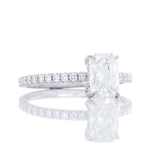 Load image into Gallery viewer, 1.38ctw Radiant Cut Lab Solitaire set into Natural Diamond Shoulders and Basket
