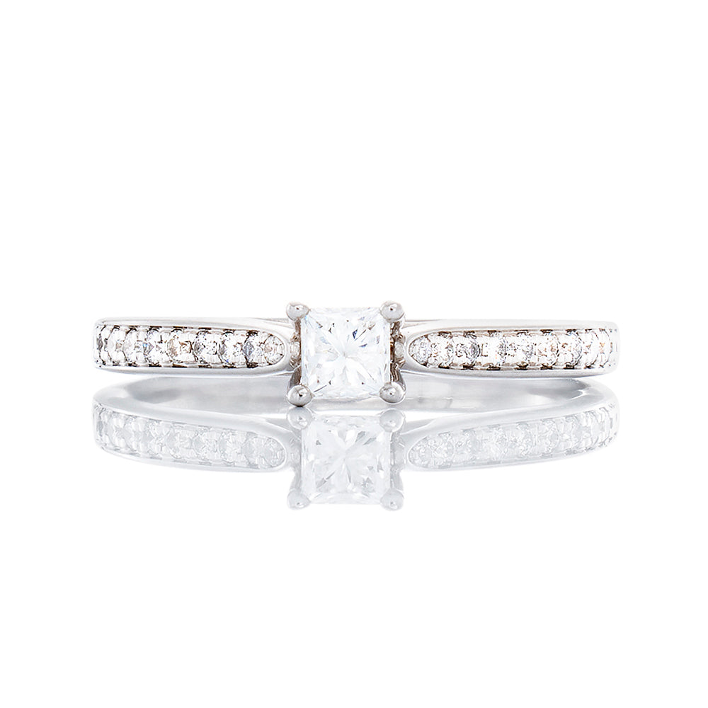 0.50ctw Princess Cut Solitaire With Tapered Pave Diamond Shoulders