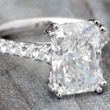 Load image into Gallery viewer, 4.51ctw Radiant Cut Lab Created Solitaire with Natural Diamond Shoulders &amp; Hidden Double Halo
