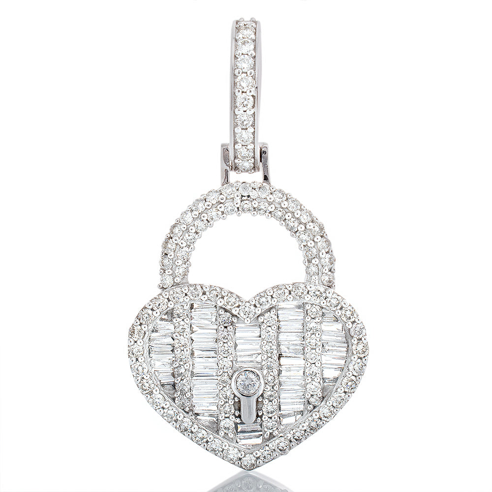 1.10ctw Heart Lock Baguette Diamond Pendant