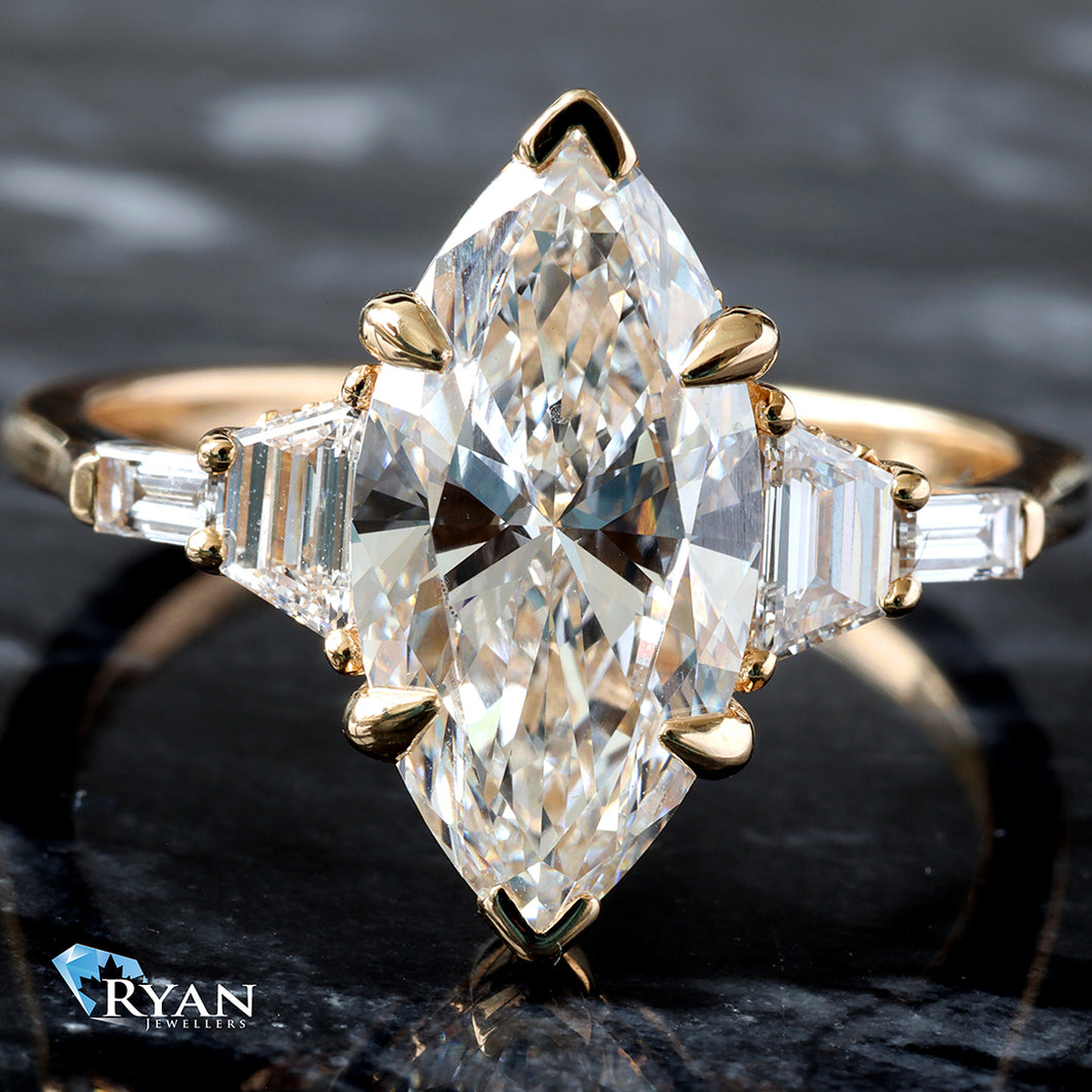 2.96ctw Marquise Solitaire with Trapezoid and Baguette Shoulders