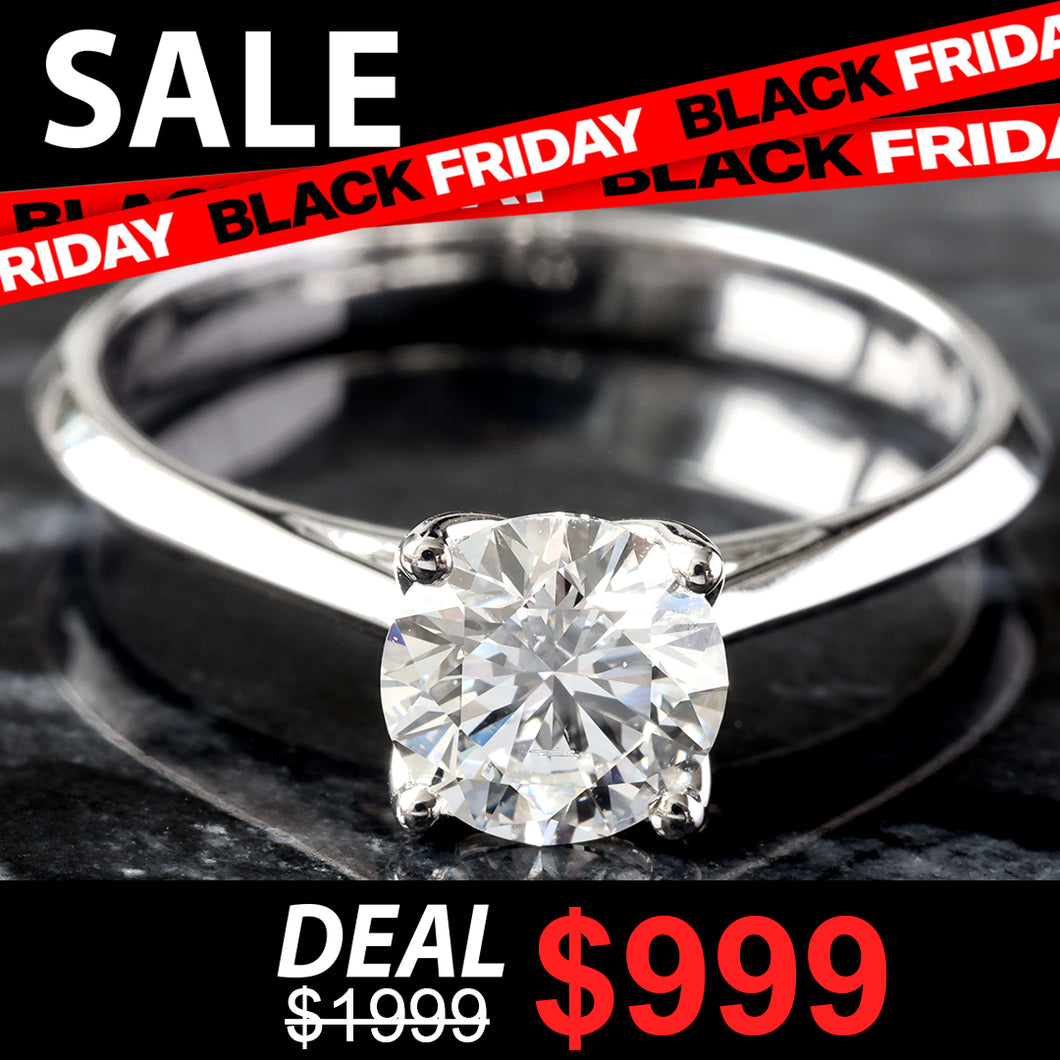 LAB RING GW 10KT 1.00CT ROUND SOLITAIRE FOUR PRONG HP CATHEDRAL KNIFE EDGE PETAL BASKET