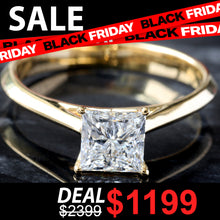 Load image into Gallery viewer, LAB RING GY 10KT 1.00CT PRINCESS SOLITAIRE FOUR PRONG HP CATHEDRAL KNIFE EDGE PETAL BASKET
