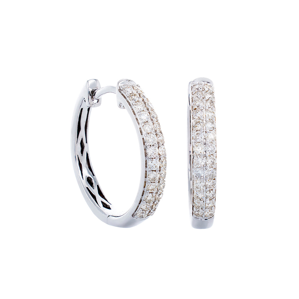 0.50ctw Two Row Dome Round Diamond Huggie Hoops 10k White Gold
