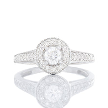 Load image into Gallery viewer, 0.50ctw Round Diamond Solitaire with Halo Split Beaded Shoulders, Bridal Set
