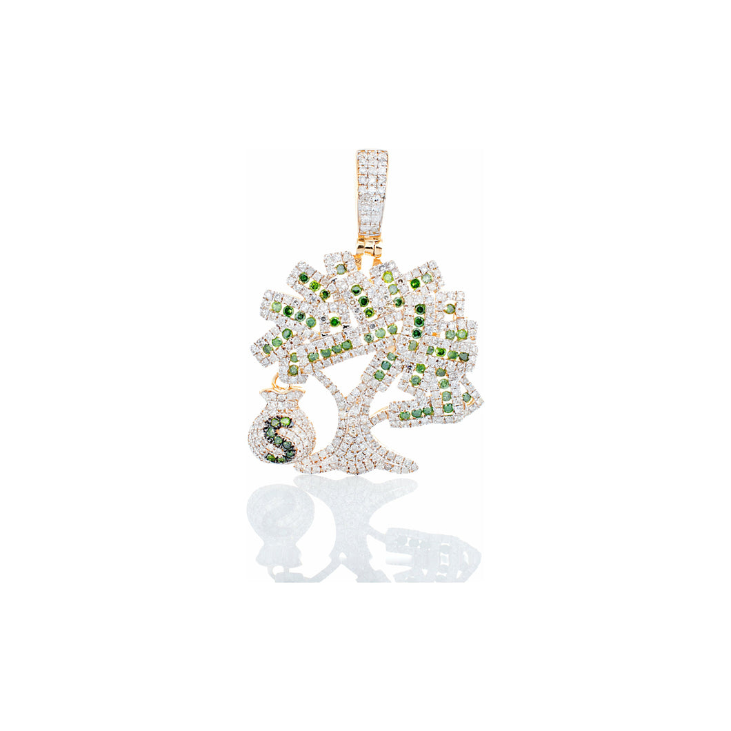 1.85ctw Money Tree with White & Green Diamonds 10k Gold