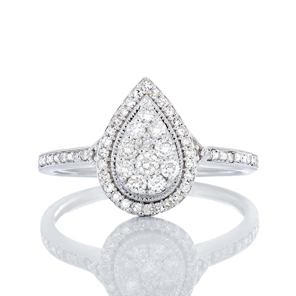 0.25ctw Diamond Pear with Halo and Pave Shoulders 10k White
