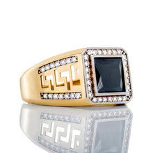 Load image into Gallery viewer, Princess Cut Black Onyx with Open Greek Key Shoulders Ring
