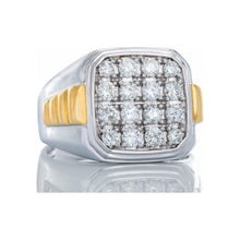 Load image into Gallery viewer, 1.00ctw 16 Diamond Prong Set Forefront with Yellow Gold Raised Grooved Shoulders 10kt White &amp; Yellow Gold
