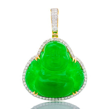 Load image into Gallery viewer, 1.00ctw Large Green Jade Buddha with Diamond Frame 10k Gold
