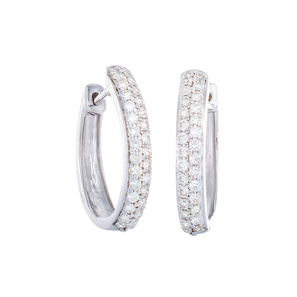 0.50ctw Two Row Dome Pave Set Diamond Huggie Oval Hoops 10k White Gold