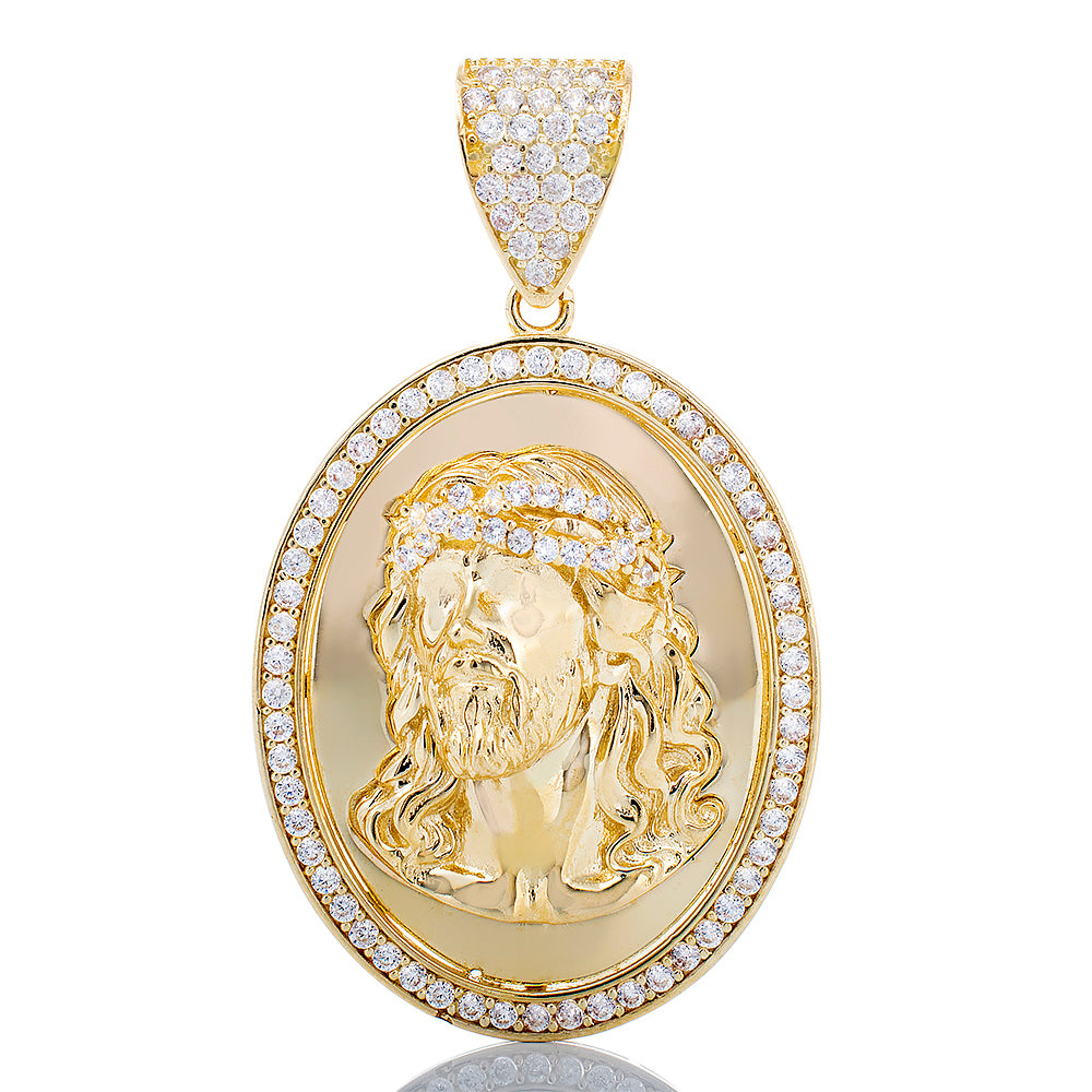 Raised Jesus Head on Oval Medallion