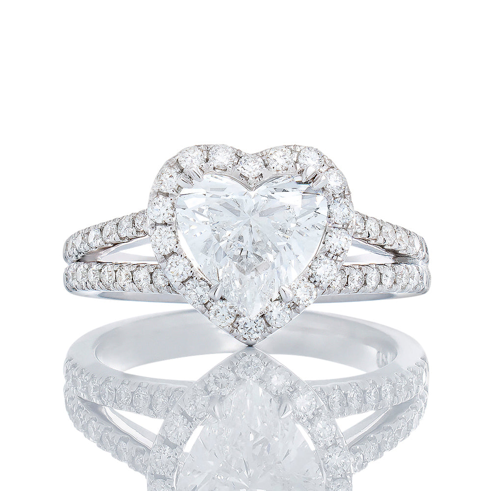 2.00ctw Heart Cut Diamond Engagement Ring With Halo & Split Shoulders