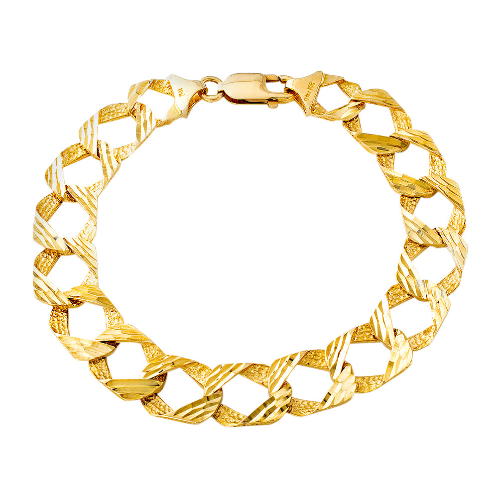 11mm Diamond Cut Casting Link Bracelet 10k Gold