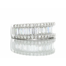 Load image into Gallery viewer, 1.95ctw Three Row Diamond Band with Baguette Center 14k White Gold
