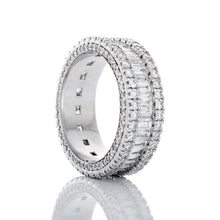 Load image into Gallery viewer, 2.65ctw Baguette Eternity Ring with Four Row Round Brilliant Cut Diamond Side Accents 14k White Gold
