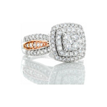 Load image into Gallery viewer, 1.00ctw Double Cushion Halo Three Row Pave Set Diamond Shoulders 10k Rose &amp; White Gold
