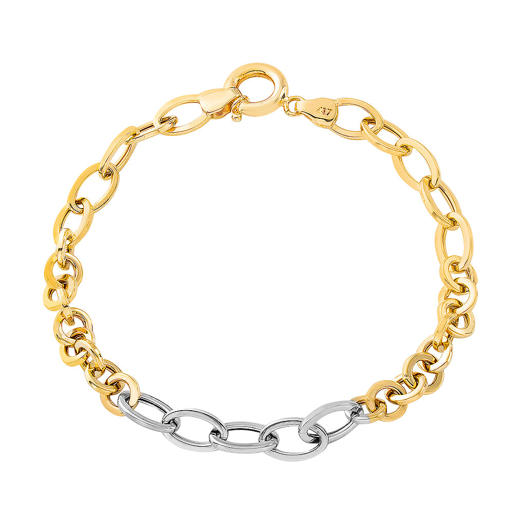 Two Tone  Alternating 10 Round and 5 Oval Links Bracelet 10 k Gold