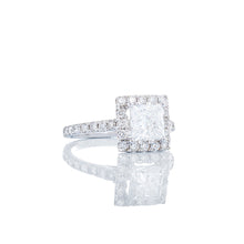 Load image into Gallery viewer, 1.60ctw Princess Cut Solitaire Square Halo &amp; Diamond Pave Shoulders 18k White Gold
