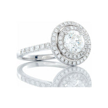 Load image into Gallery viewer, 1.30ctw Round Solitaire Double Halo, Single Pave Shoulders 18k White Gold
