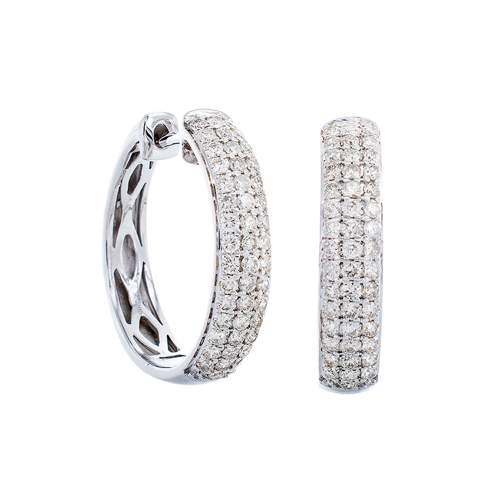 1.00ctw Three Row Diamond Pave Dome Forefront Round Huggie Hoops 10k White Gold