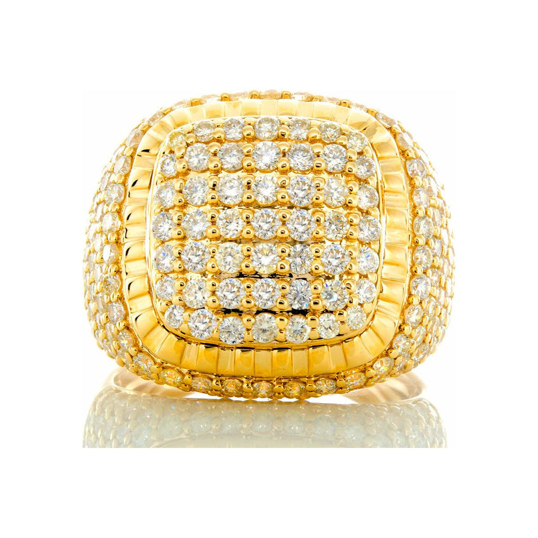 3.60ctw Diamond Dome Cushion Forefront High Polished Grooved Border Full Diamond Pave Sides 10k Gold