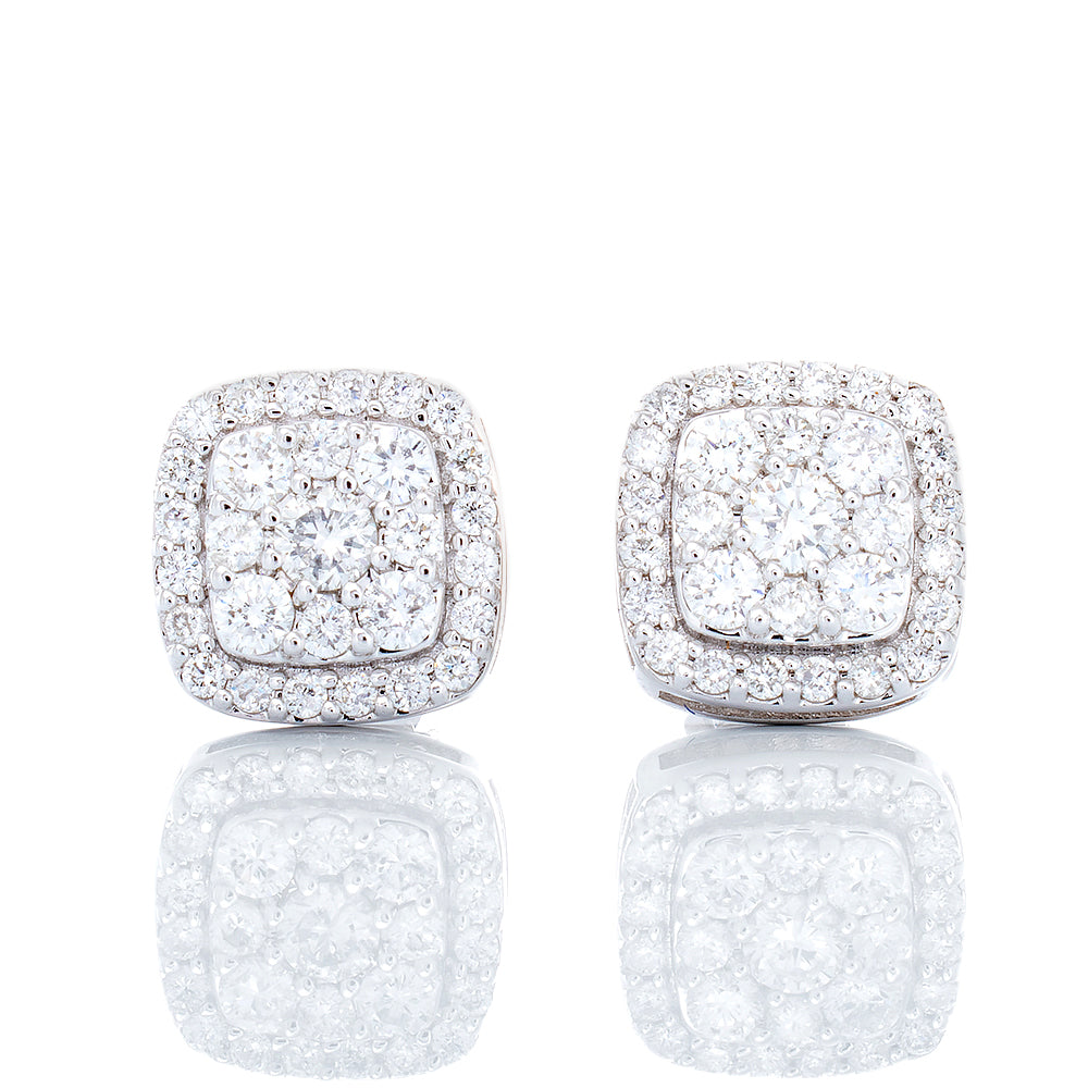 0.75ctw Imperial Cushion Center with Diamond Halo Studs