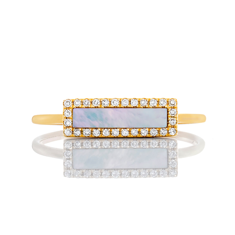 Horizontal Mother of Pearl Bar with Diamond Border Sandy Collection by BASSALI Jewelry