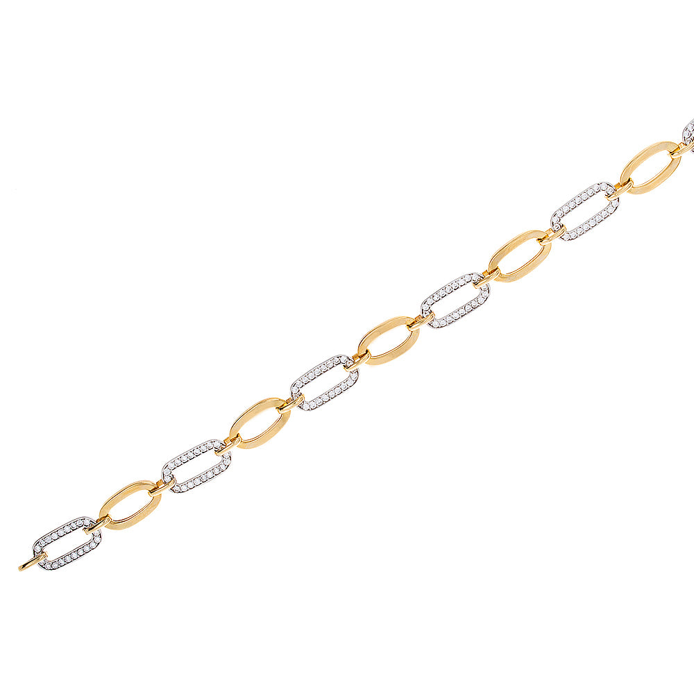 Alternating White CZ Rectangle Links & High Polished Yellow Oval Links 10k Gold