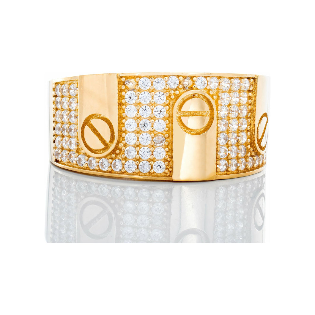 Cubic Zirconia Band with Screw Accents 10k Gold