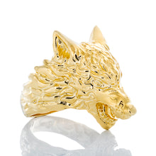 Load image into Gallery viewer, Growling 3D Wolf Ring 10k Gold
