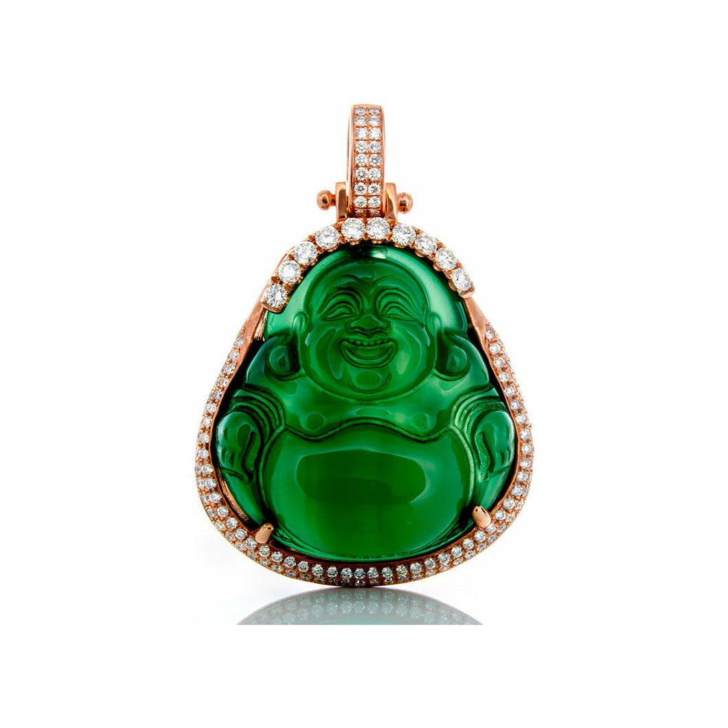 0.93ctw Treated Green Jade Buddha with Two Tiered Diamond Frame 10k Rose Gold