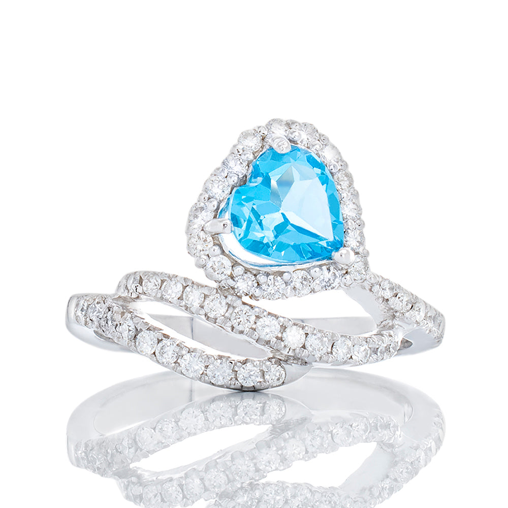 Heart Cut Blue Topaz Diamond Ring