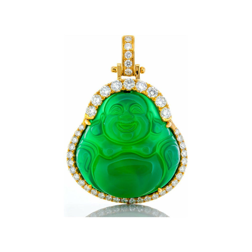 1.56ctw Treated Green Jade Buddha with Two Tiered Diamond Frame 10k Gold