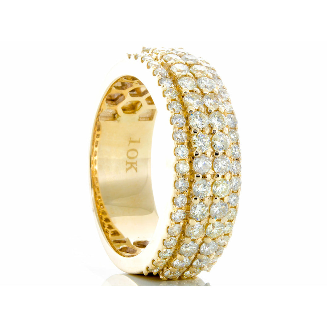 1.85ctw Four Row Diamond Band with Two Raised Center Rows 10k Gold
